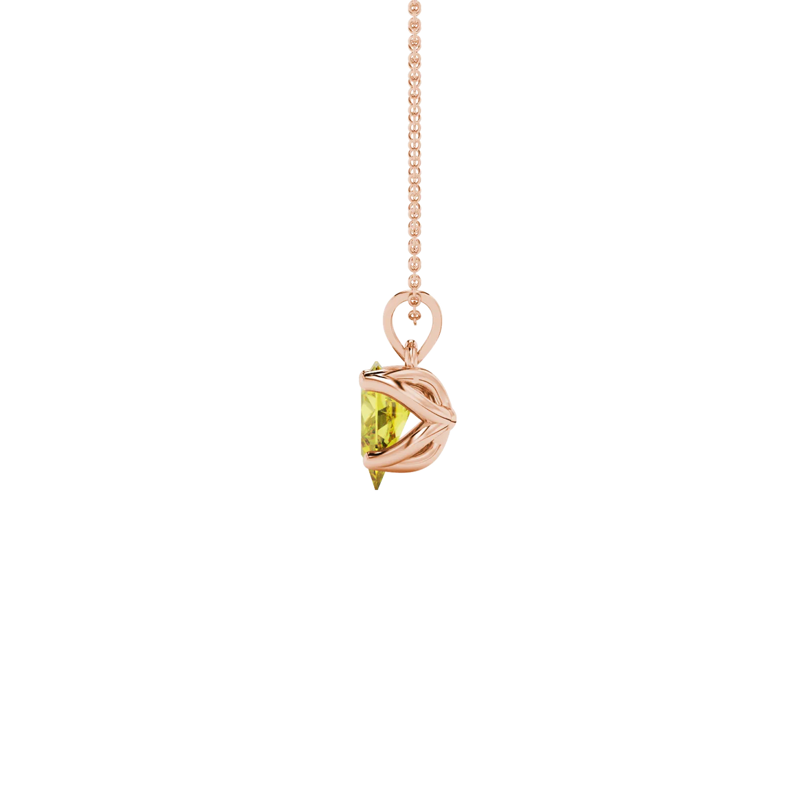 Side profile, rose gold canary yellow pendant, tulip basket gallery.