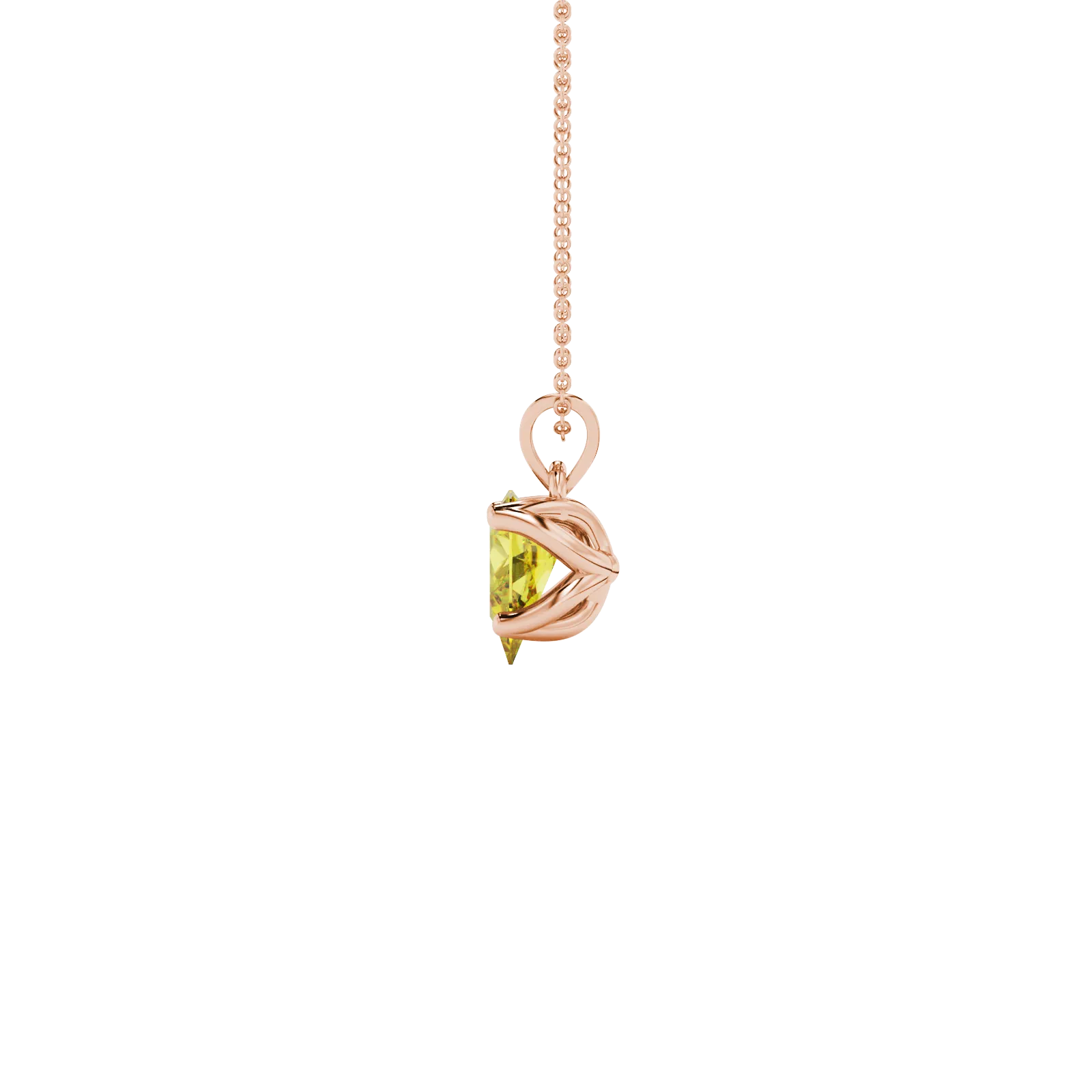 Side profile, rose gold canary yellow pendant, tulip basket gallery.
