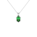 Pear shape emerald green gemstone pendant, white gold vintage basket setting.