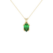 Pear shape emerald green gemstone pendant, yellow gold vintage basket setting.