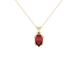 Pear shape raspberry red gemstone pendant, yellow gold vintage basket setting.