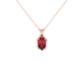 Pear shape raspberry red gemstone pendant, rose gold vintage basket setting.