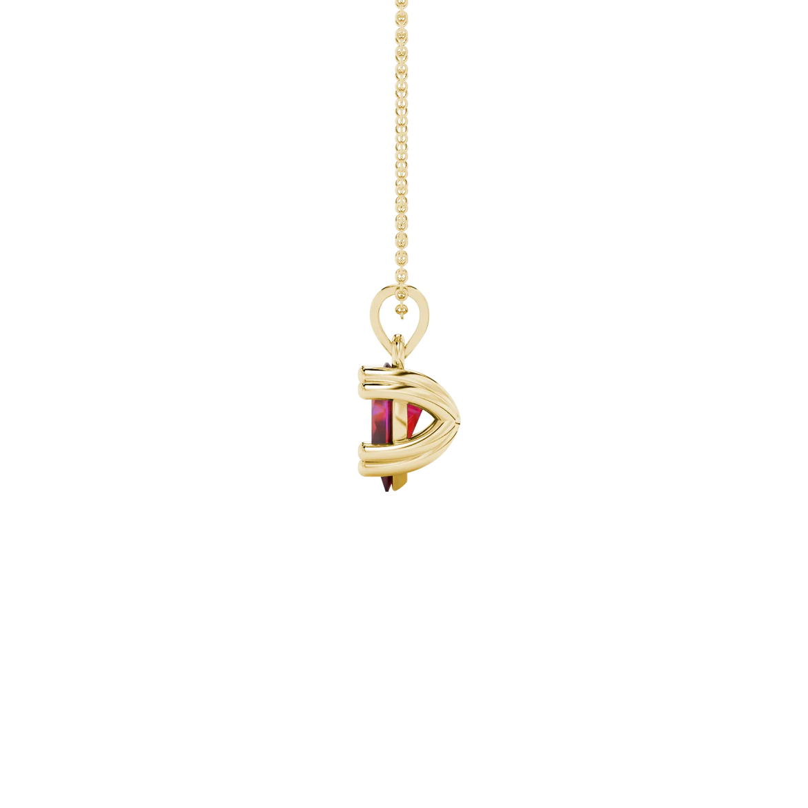 Side profile, yellow gold raspberry red pendant, vintage basket gallery.