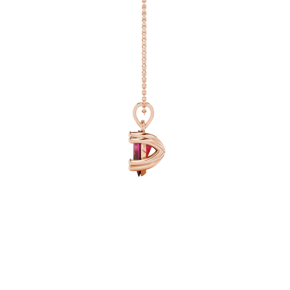 Side profile, rose gold raspberry red pendant, vintage basket gallery.