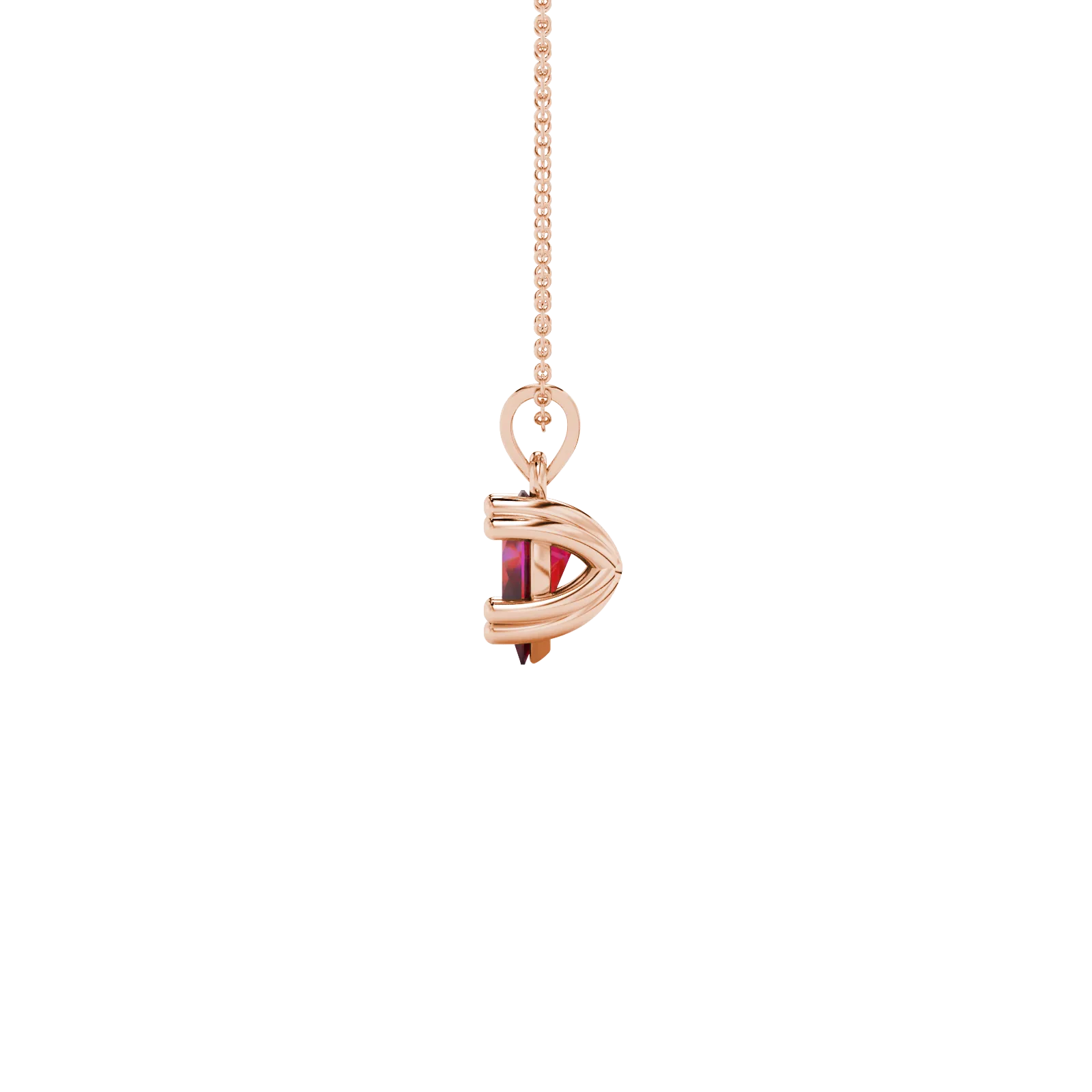 Side profile, rose gold raspberry red pendant, vintage basket gallery.