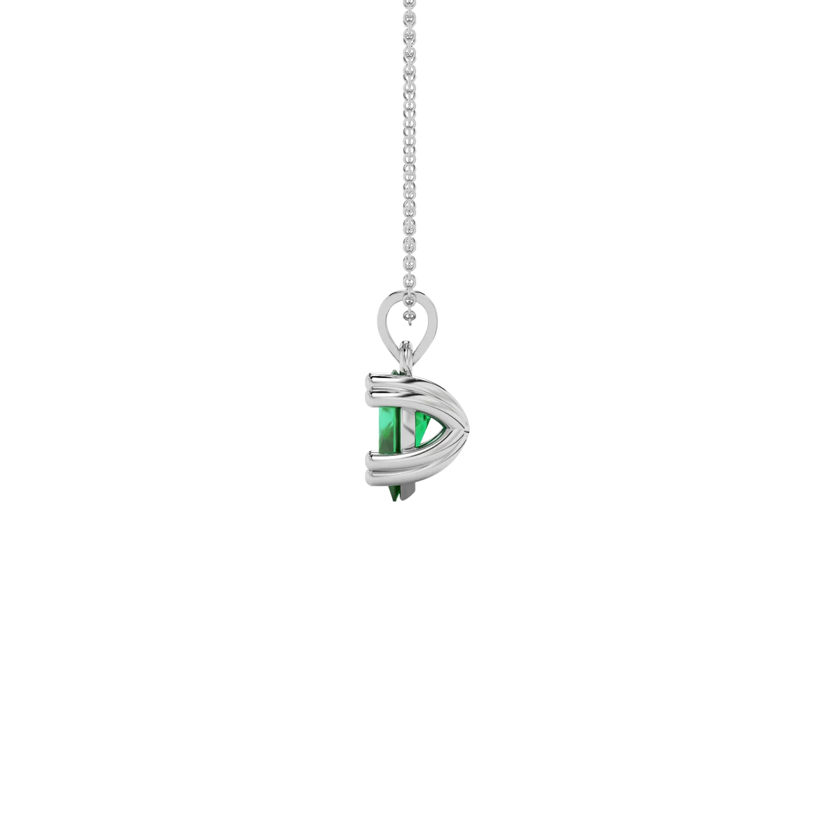 Side profile, white gold emerald green pendant, vintage basket gallery.
