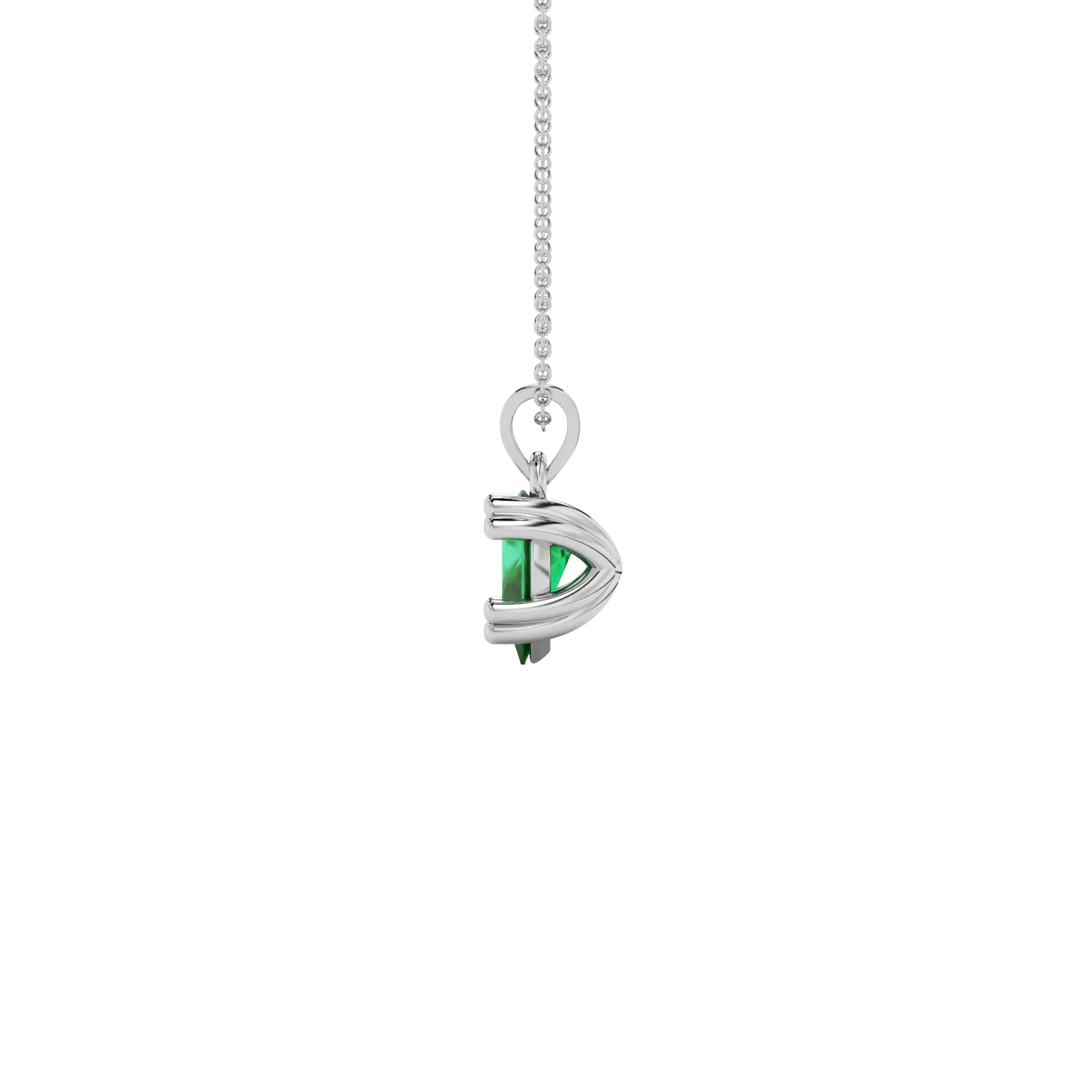 Side profile, white gold emerald green pendant, vintage basket gallery.