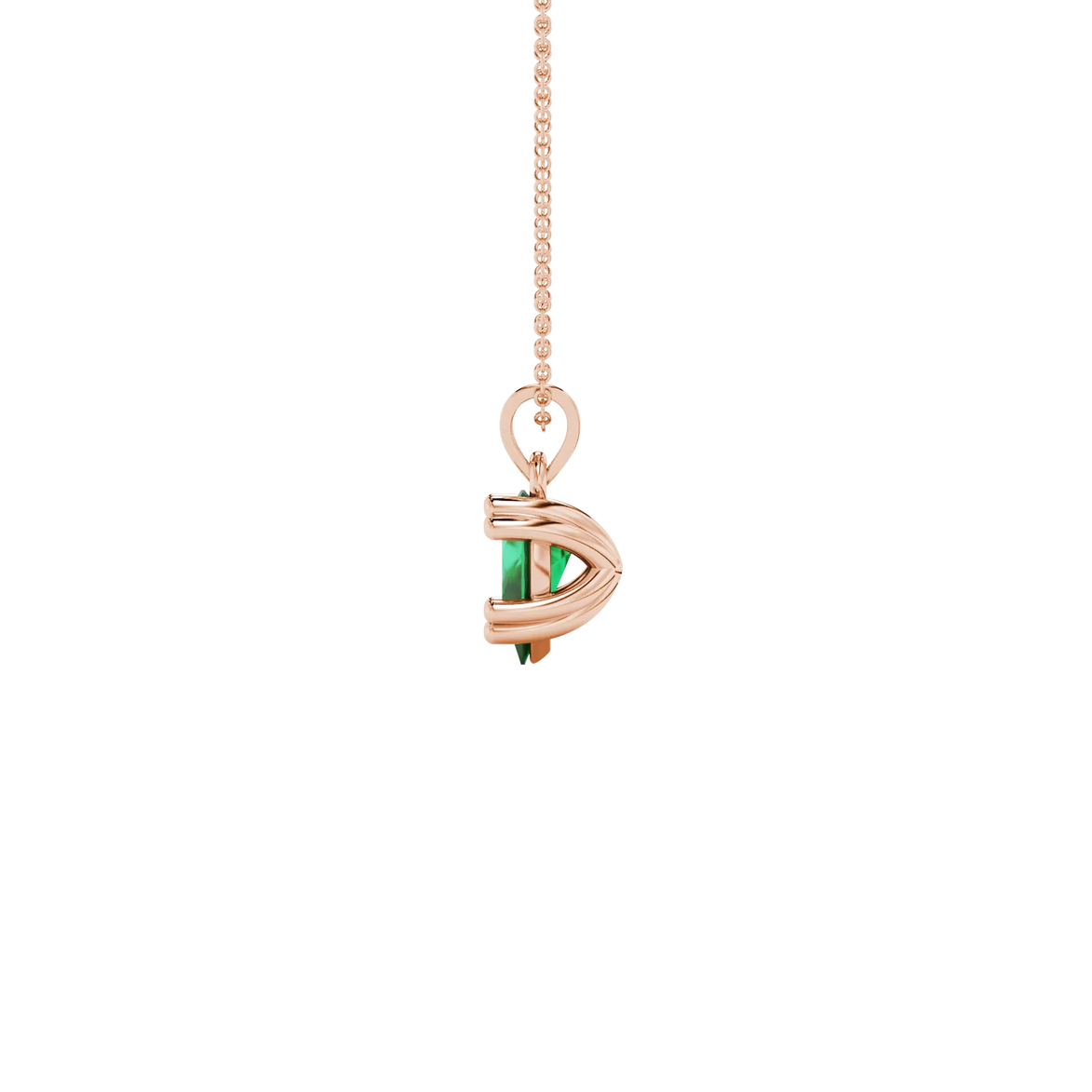 Side profile, rose gold emerald green pendant, vintage basket gallery.