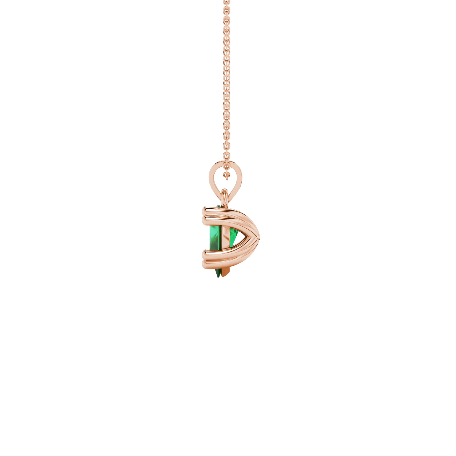 Side profile, rose gold emerald green pendant, vintage basket gallery.