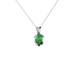 Close-up emerald green gemstone pendant, white gold vintage basket.