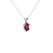Close-up raspberry red gemstone pendant, white gold vintage basket.