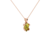 Close-up, pear shape canary yellow gemstone pendant, rose gold vintage basket.