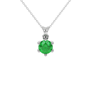 Round-cut emerald green gemstone pendant in a white gold six-prong setting