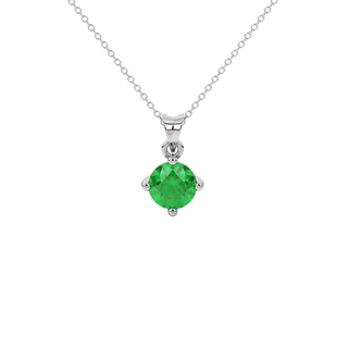 Round-cut emerald green gemstone pendant in a white gold classic basket setting