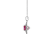 Side angle of a white gold raspberry red gemstone pendant highlighting the falling edge halo details.