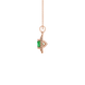 Side angle of a rose gold emerald green gemstone pendant showcasing the falling edge halo gallery.