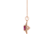 Side profile of a rose gold raspberry red gemstone pendant showcasing the falling edge halo design.