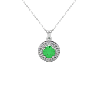 emerald green gemstone double halo pendant in white gold