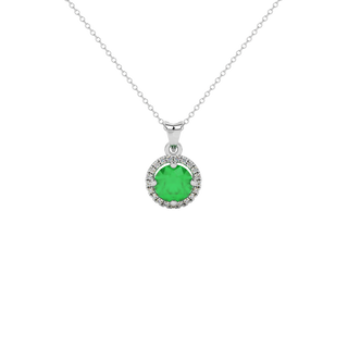 emerald green gemstone halo pendant in white gold