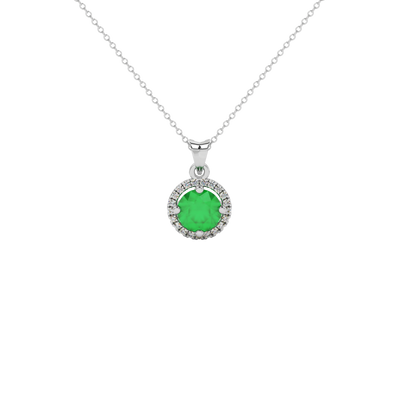 emerald green gemstone halo pendant in white gold