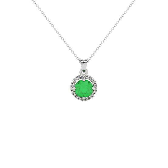 emerald green gemstone halo pendant in white gold