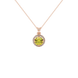 Round-cut canary yellow gemstone pendant in a rose gold French pavé halo diamond setting.
