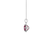 Side angle of a white gold raspberry red gemstone pendant highlighting the French pavé halo details.