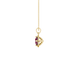 Side view of a yellow gold raspberry red gemstone pendant with a detailed French pavé halo design.