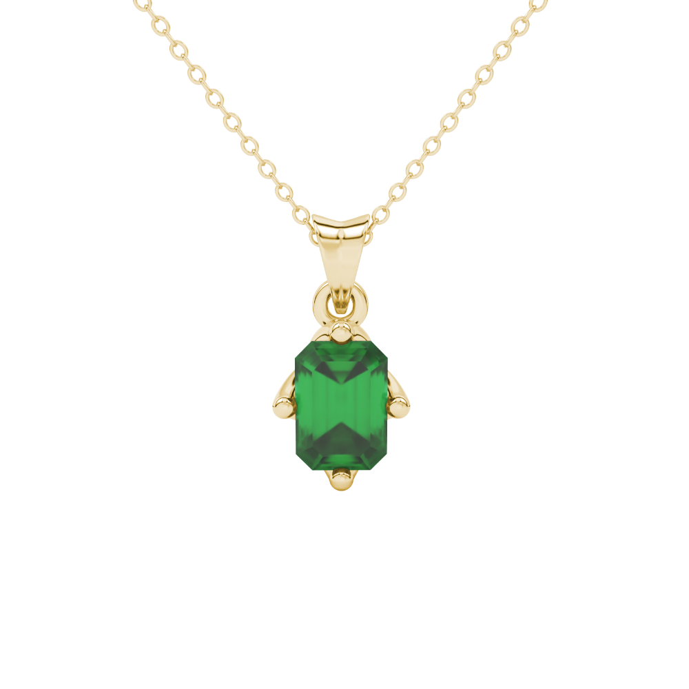 Green Emerald Cut Solitaire Gemstone Pendant in Rose Gold Four Prong Setting