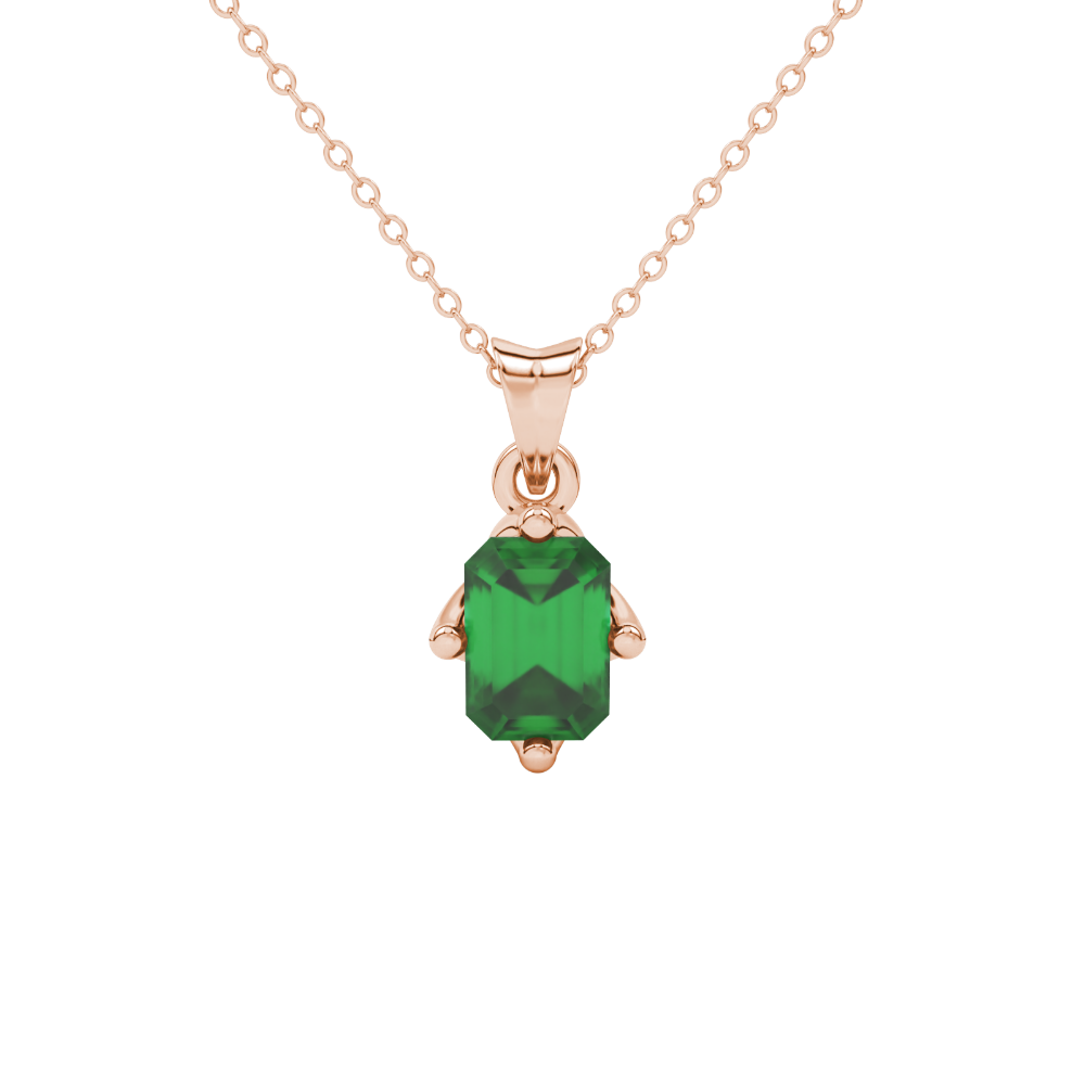 Green Emerald Cut Solitaire Gemstone Pendant in Rose Gold Four Prong Setting