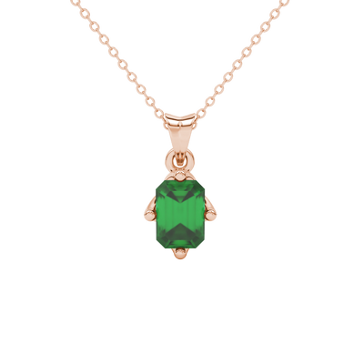 Green Emerald Cut Solitaire Gemstone Pendant in Rose Gold Four Prong Setting
