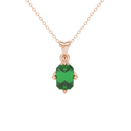 Green Emerald Cut Solitaire Gemstone Pendant in Rose Gold Four Prong Setting