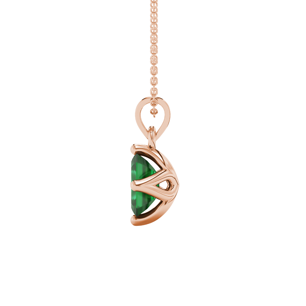 Green Emerald Cut Solitaire Gemstone Pendant in Rose Gold Four Prong Setting