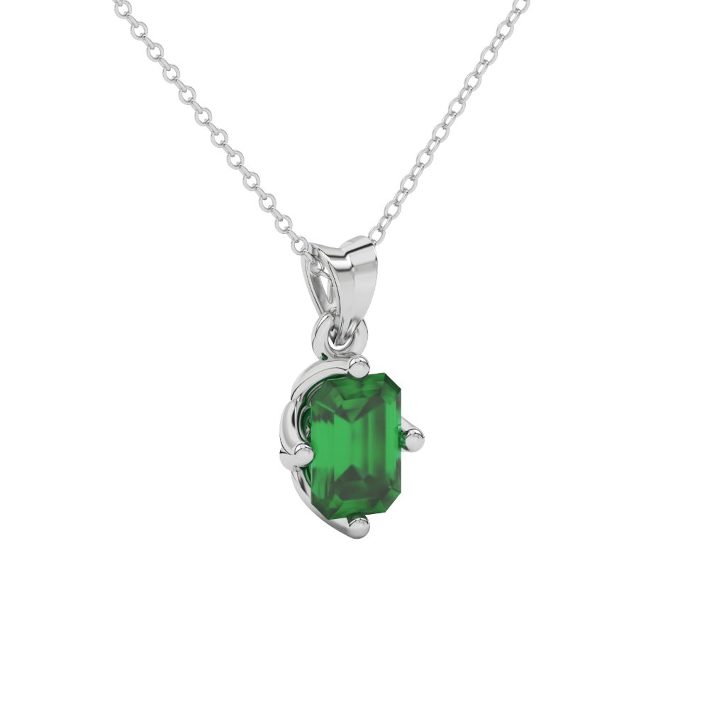 Green Emerald Cut Solitaire Gemstone Pendant in Rose Gold Four Prong Setting