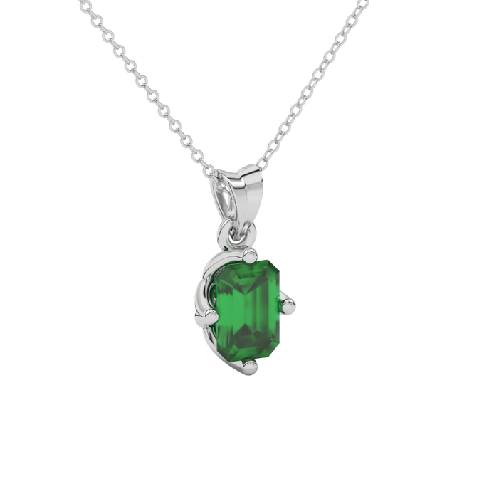 Green Emerald Cut Solitaire Gemstone Pendant in Rose Gold Four Prong Setting