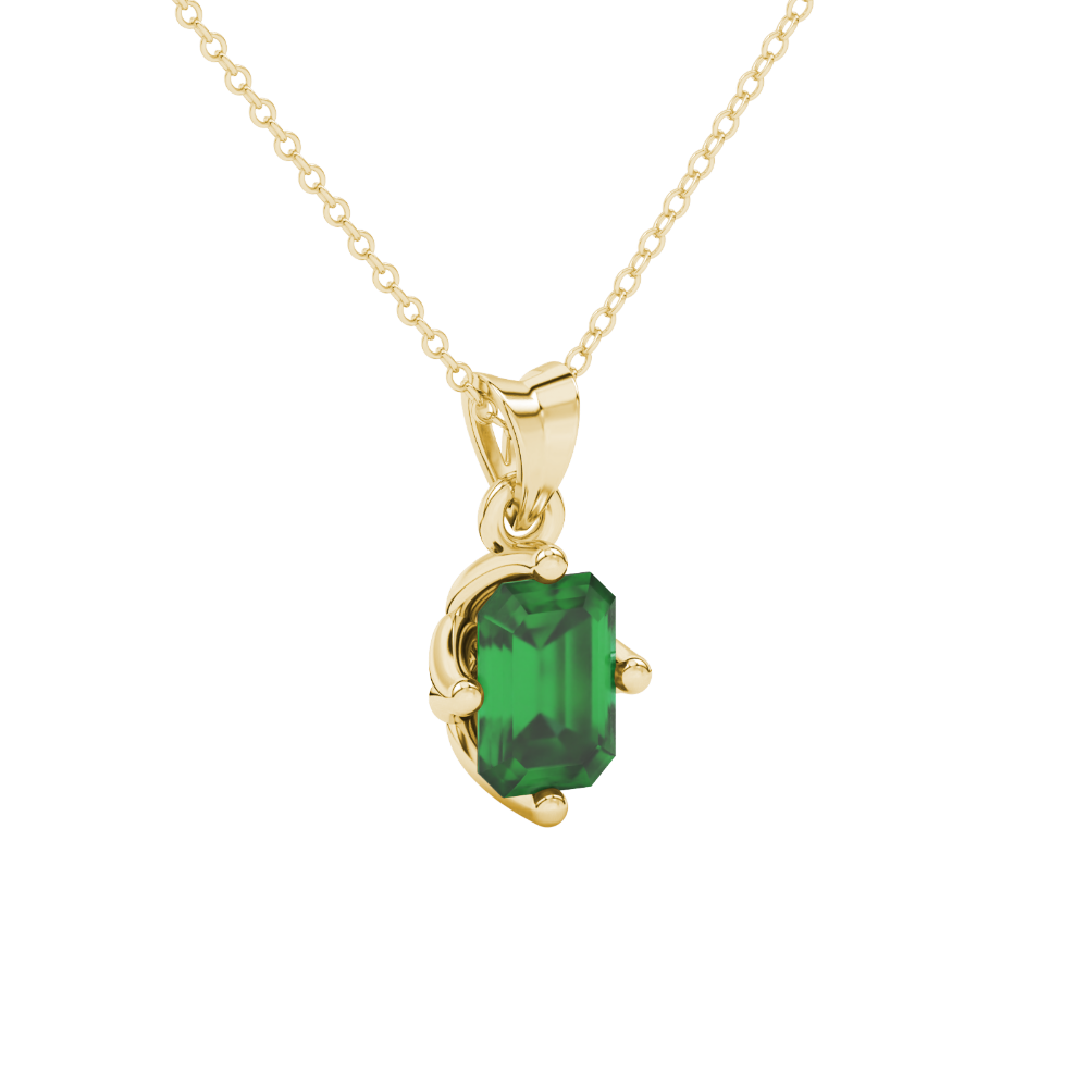 Green Emerald Cut Solitaire Gemstone Pendant in Rose Gold Four Prong Setting