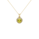 Round-cut canary yellow gemstone pendant in a yellow gold French pavé halo diamond setting.