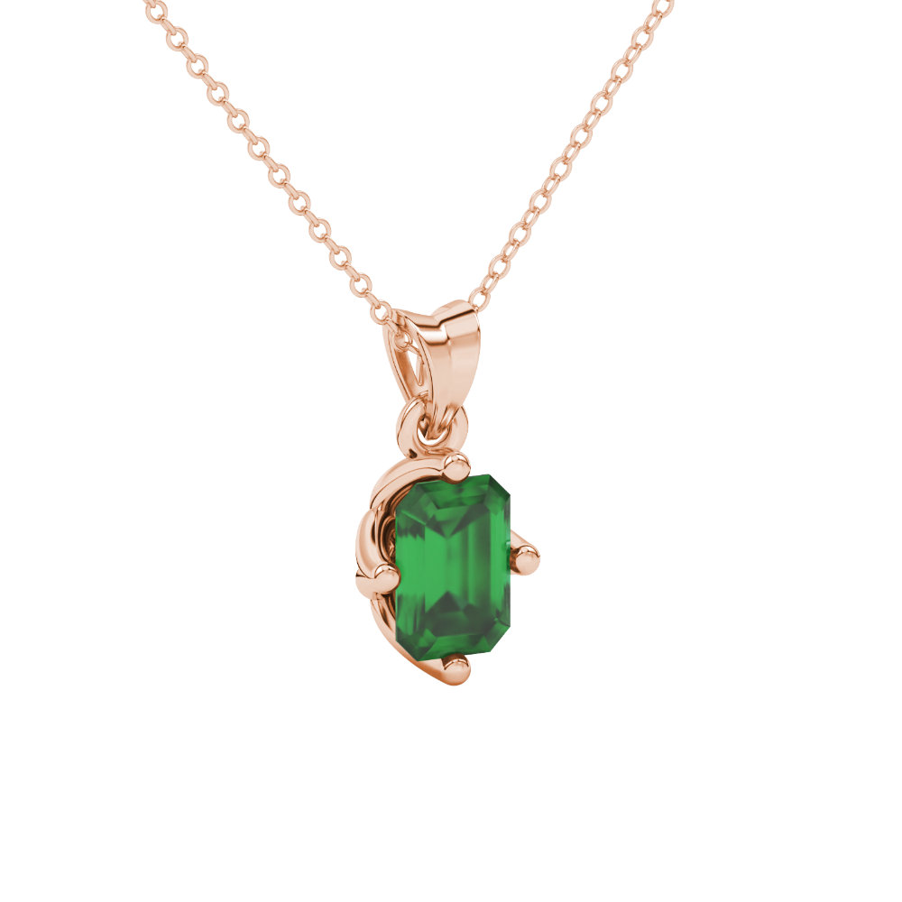 Green Emerald Cut Solitaire Gemstone Pendant in Rose Gold Four Prong Setting