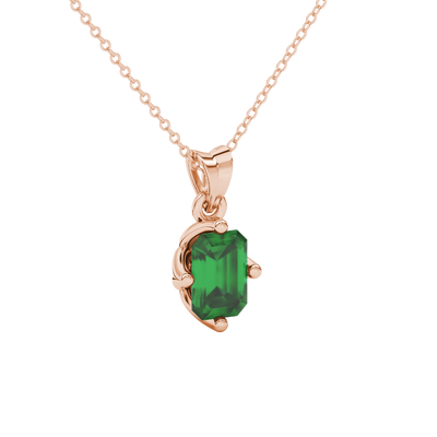 Green Emerald Cut Solitaire Gemstone Pendant in Rose Gold Four Prong Setting