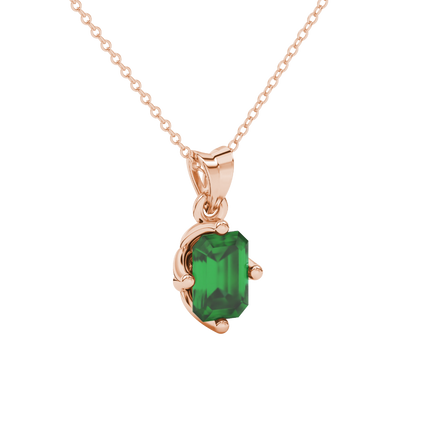 Green Emerald Cut Solitaire Gemstone Pendant in Rose Gold Four Prong Setting