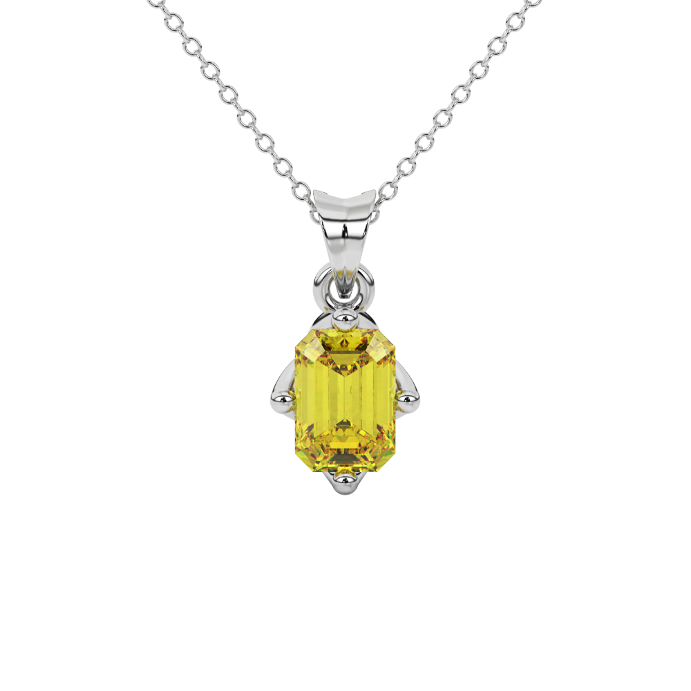 Yellow Emerald Cut Solitaire Gemstone Pendant in Rose Gold Four Prong Setting