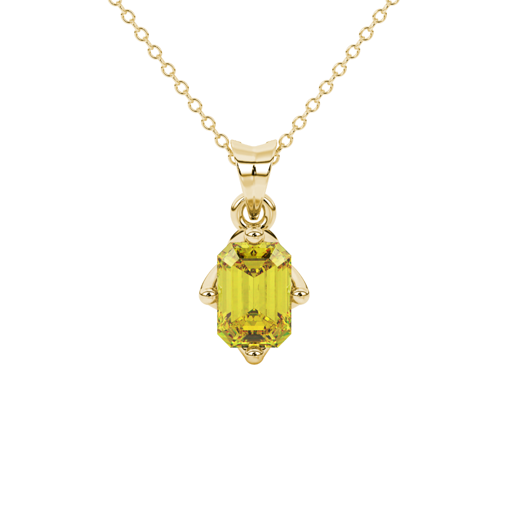 Yellow Emerald Cut Solitaire Gemstone Pendant in Rose Gold Four Prong Setting