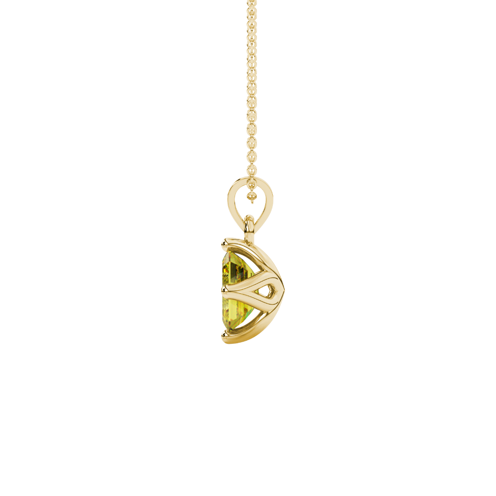 Yellow Emerald Cut Solitaire Gemstone Pendant in Rose Gold Four Prong Setting