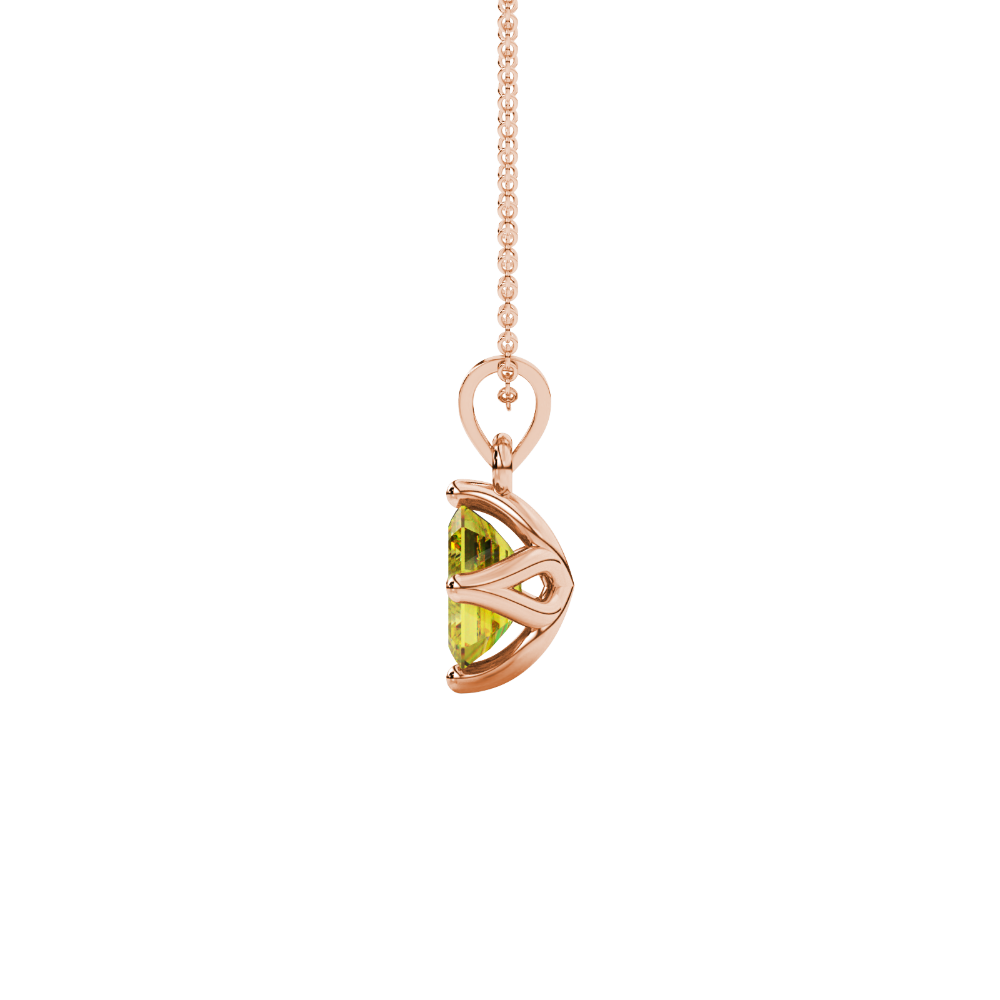 Yellow Emerald Cut Solitaire Gemstone Pendant in Rose Gold Four Prong Setting