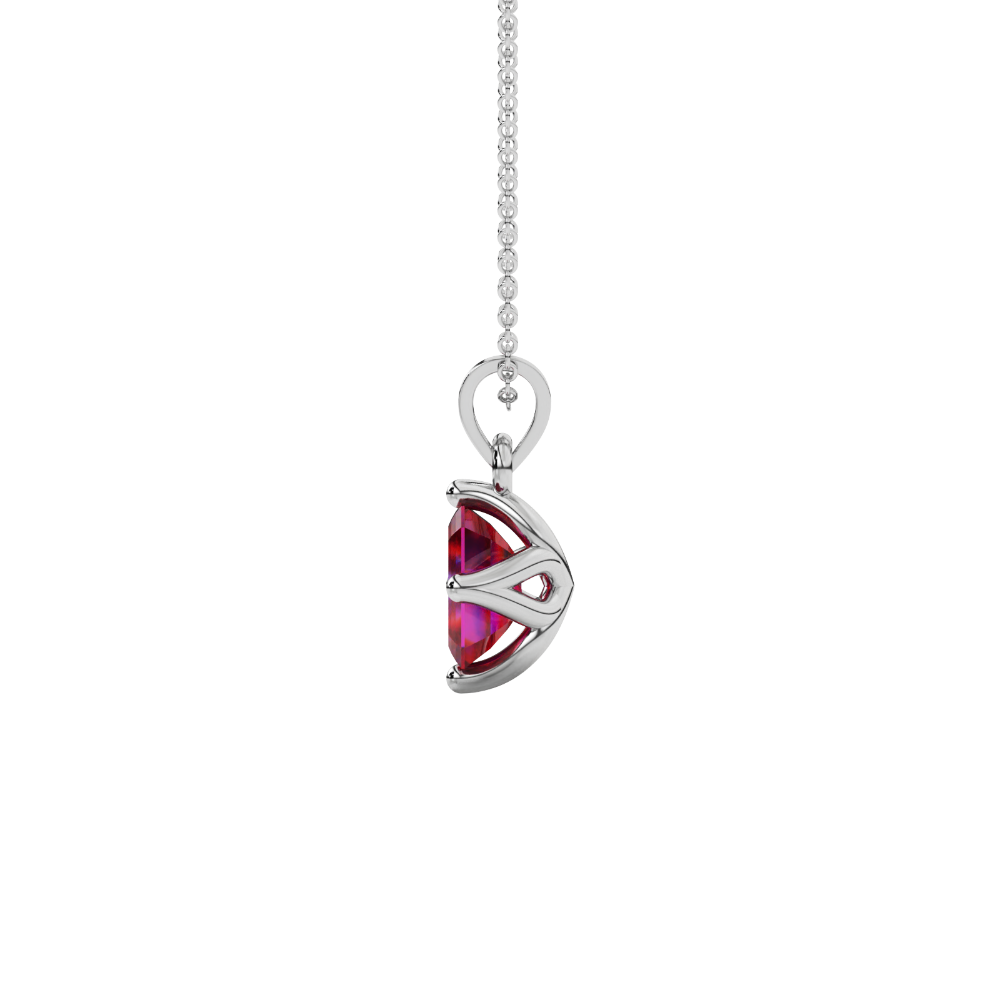 Red Emerald Cut Solitaire Gemstone Pendant in Rose Gold Four Prong Setting
