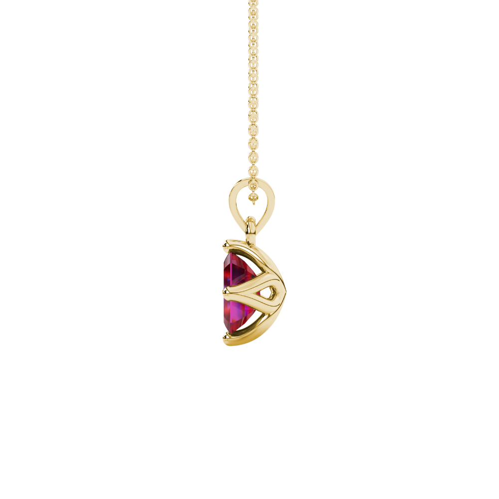 Red Emerald Cut Solitaire Gemstone Pendant in Rose Gold Four Prong Setting