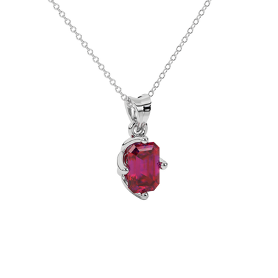 raspberry red gemstone tulip basket pendant in white gold