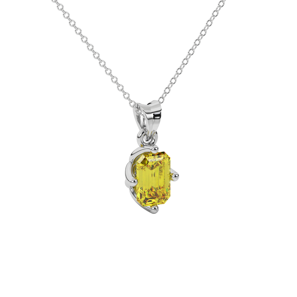 Yellow Emerald Cut Solitaire Gemstone Pendant in Rose Gold Four Prong Setting