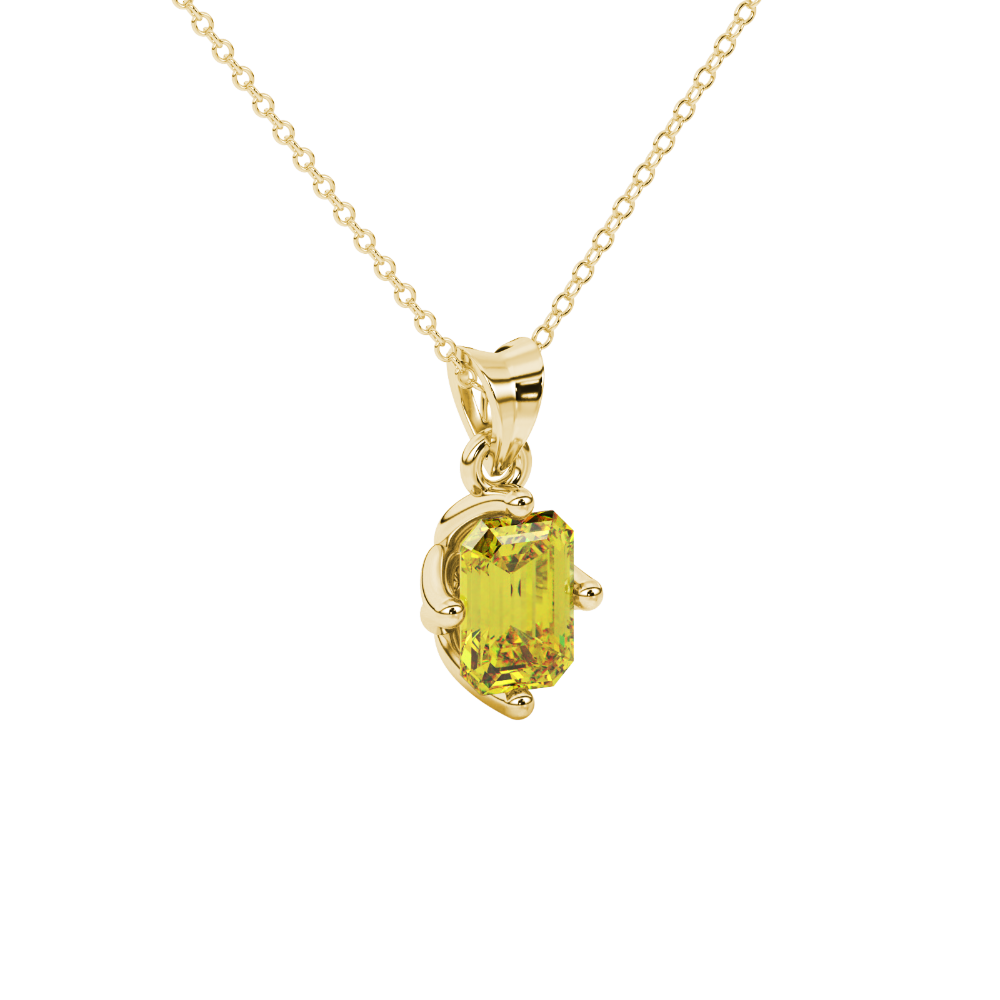 Yellow Emerald Cut Solitaire Gemstone Pendant in Rose Gold Four Prong Setting