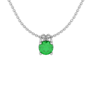 Round-cut emerald green gemstone pendant in a white gold pavé basket diamond setting.